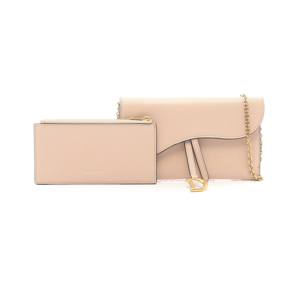 Christian Dior Saddle Wallet Oblique Jacquard Leather Shoulder Bag Beige Tan